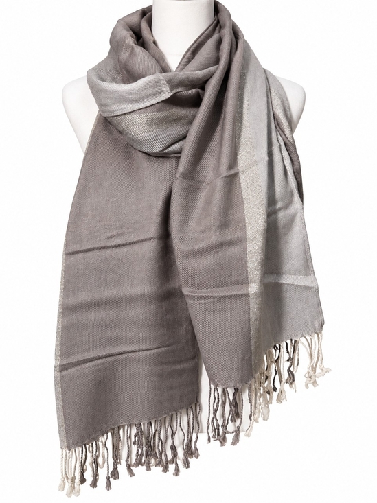 The Unbranded Brand Accessories - Neutral Gray &Silver Metallic Colorblock Fringe Wrap Scarf 72x22" Modern